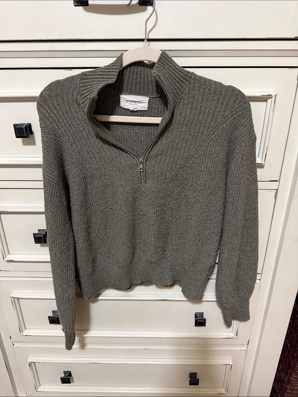 Half-Zip Cowl Sweater in Olive Green by Wilfred